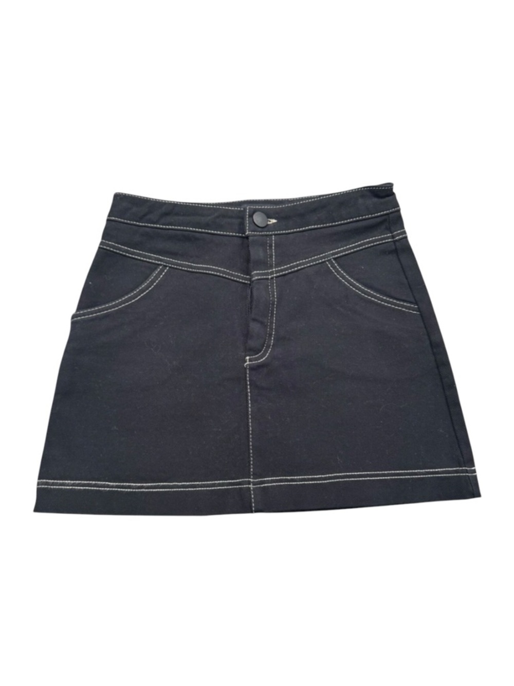 Zara Classic Black A-Line Mini Skirt with Contrast Stitching - Size S
